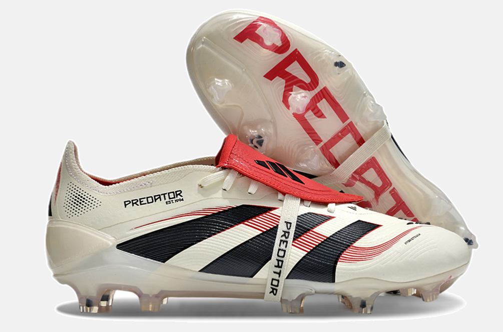 Chuteira Adidas Predator Elite Fold-Over Tongue FG - Begê, Vermelha e Preta - imagem 8