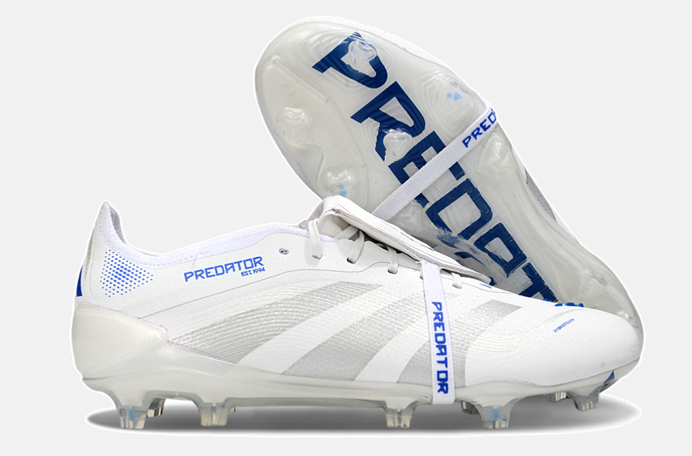 Chuteira Adidas Predator Elite Fold-Over Tongue FG - Branca, Azul e Prata - imagem 8