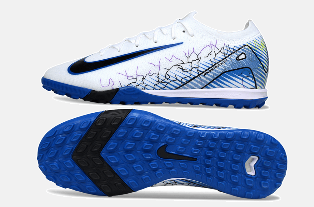 Chuteira Society Nike Air Zoom Mercurial Vapor 16 Elite TF - Branca, Azul e Preta - Tevo Sports SPORT*