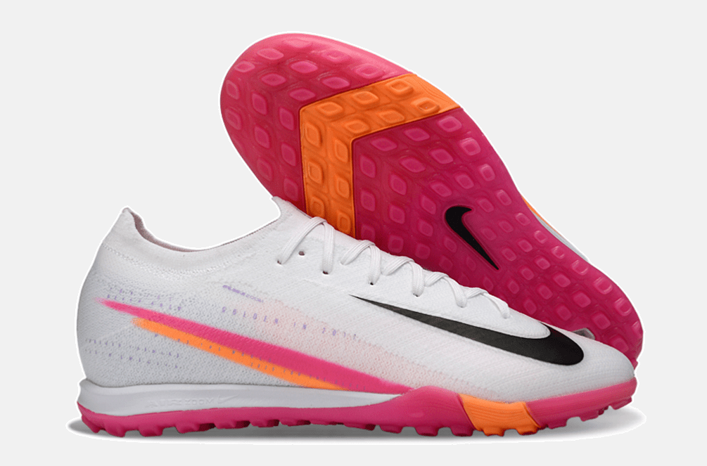 Chuteira Society Nike Air Zoom Mercurial Vapor 16 Elite TF - Branca, Rosa e Laranja - Tevo Sports SPORT*