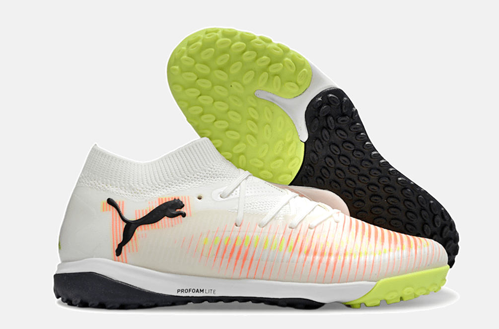 Chuteira Society Puma Future 8 TF - Branca, Laranja e Verde - Tevo Sports SPORT*