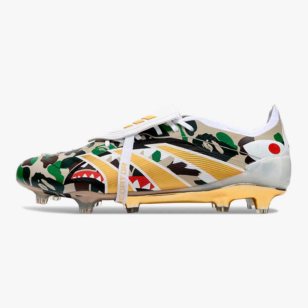 Chuteira Adidas Predator Elite Fold-Over Tongue FG - Branca, Dourada e Verde - vista frontal