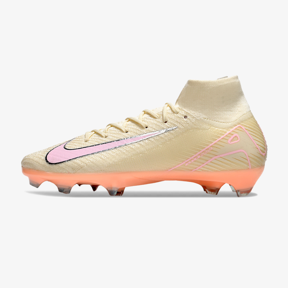 Chuteira Nike Air Zoom Mercurial Superfly 10 Edição Especial Elite FG - Branca e Salmão - vista frontal