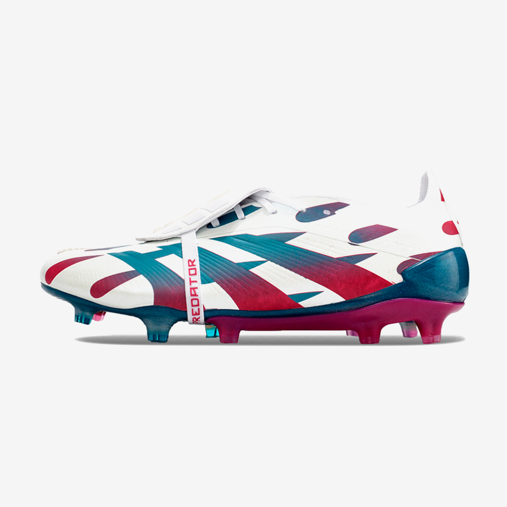Chuteira Adidas Predator Elite Tongue FG - Branca, Rosa e Azul - vista frontal