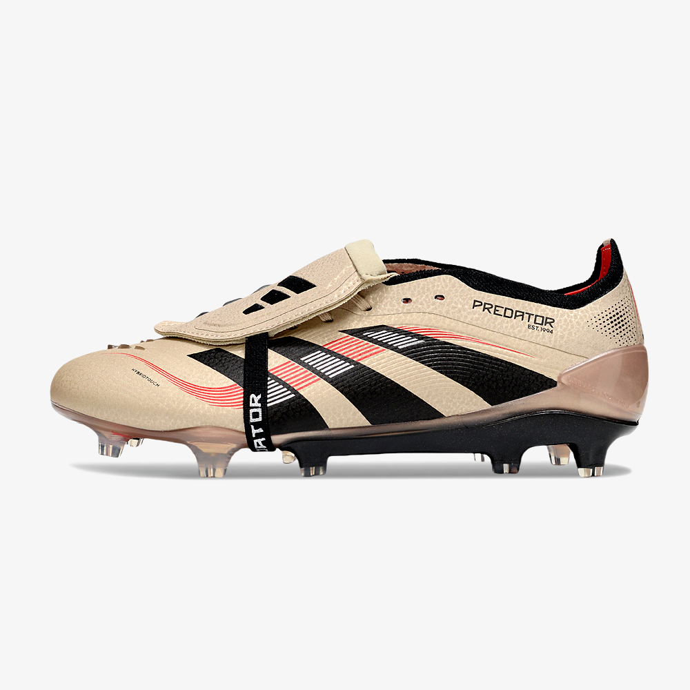 Chuteira Adidas Predator Elite Fold-Over Tongue FG - Dourada, Preta e Vermelha - vista frontal