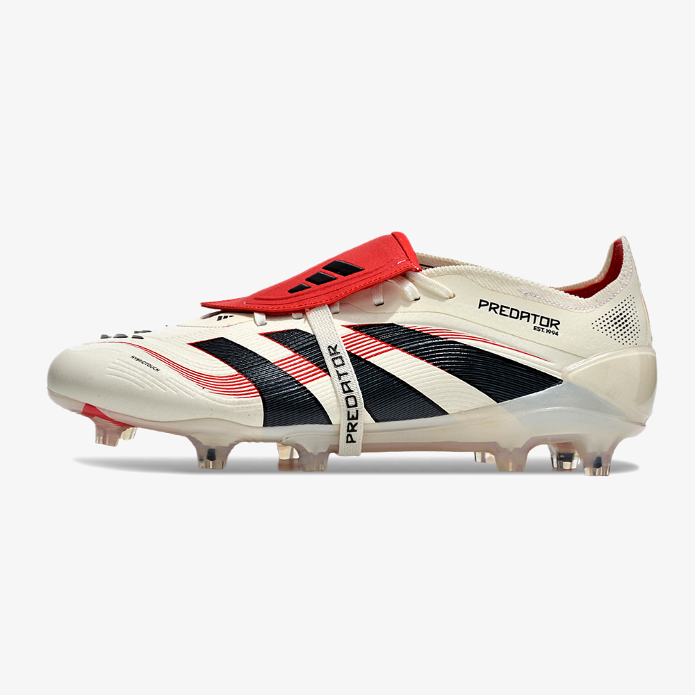Chuteira Adidas Predator Elite Fold-Over Tongue FG - Begê, Vermelha e Preta - vista frontal