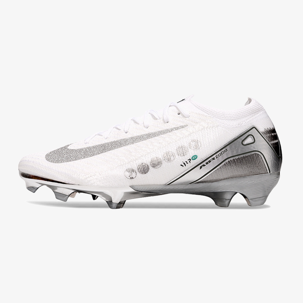 Chuteira Nike Air Zoom Mercurial Vapor 16 Edição Especial Elite FG - Branca e Prata - vista frontal
