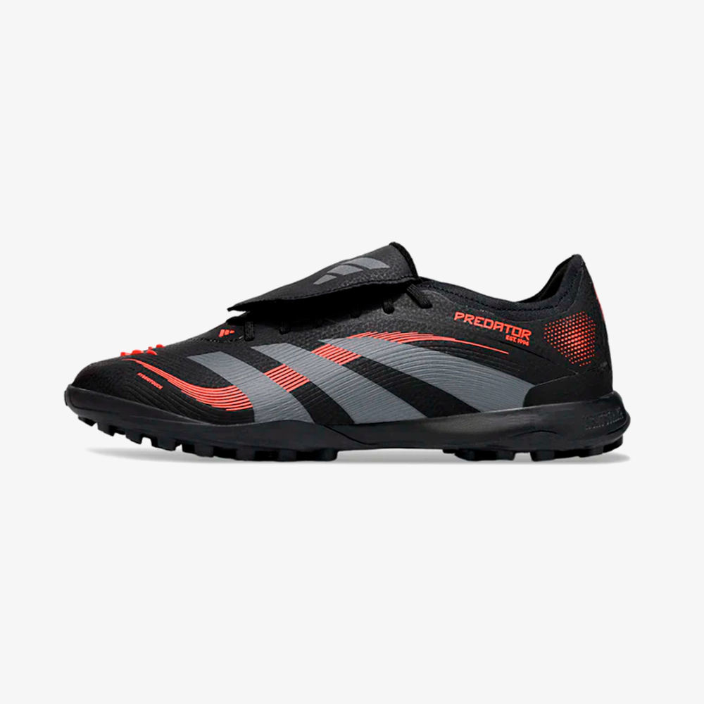 Chuteira Society Adidas Predator Elite Fold-Over Tongue TF - Preta, Cinza e Vermelha - vista frontal