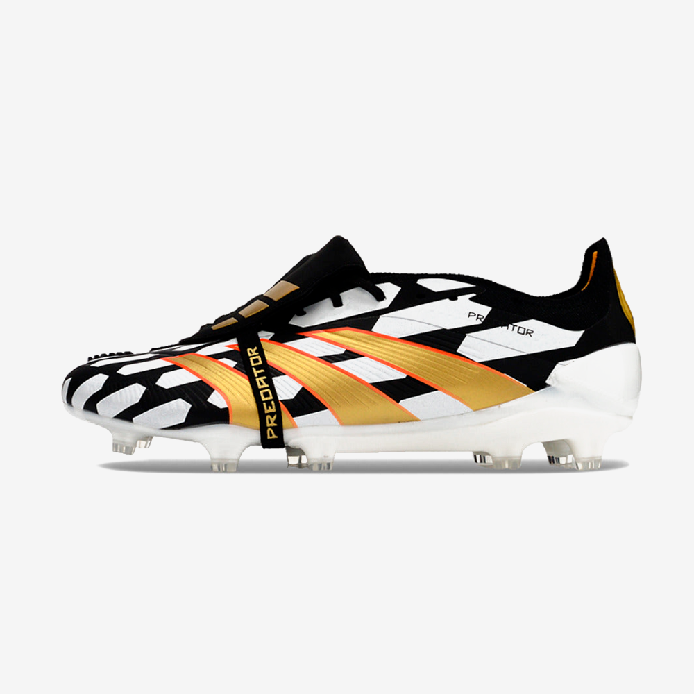 Chuteira Adidas Predator Elite Tongue FG - Branca, Preta e Dourada - vista frontal