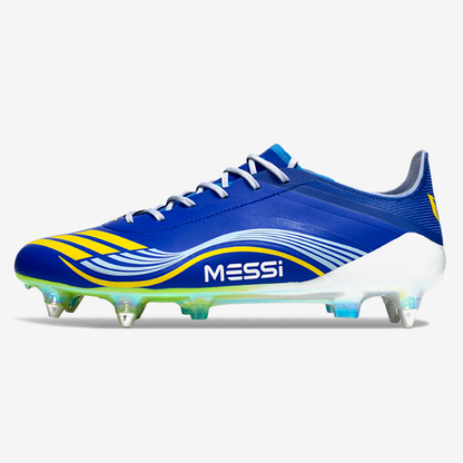 Chuteira Adidas F50 Messi Elite SG - Azul, Branca e Amarela - vista frontal