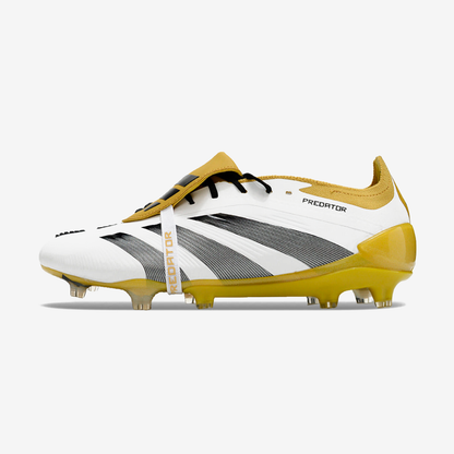 Chuteira Adidas Predator Elite Tongue FG - Branca, Dourada e Preta - vista frontal
