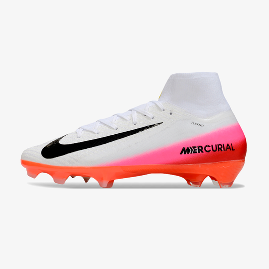 Chuteira Nike Air Zoom Mercurial Superfly 10 Elite FG - Branca, Rosa e Laranja - Pack Fear Nothing - vista frontal