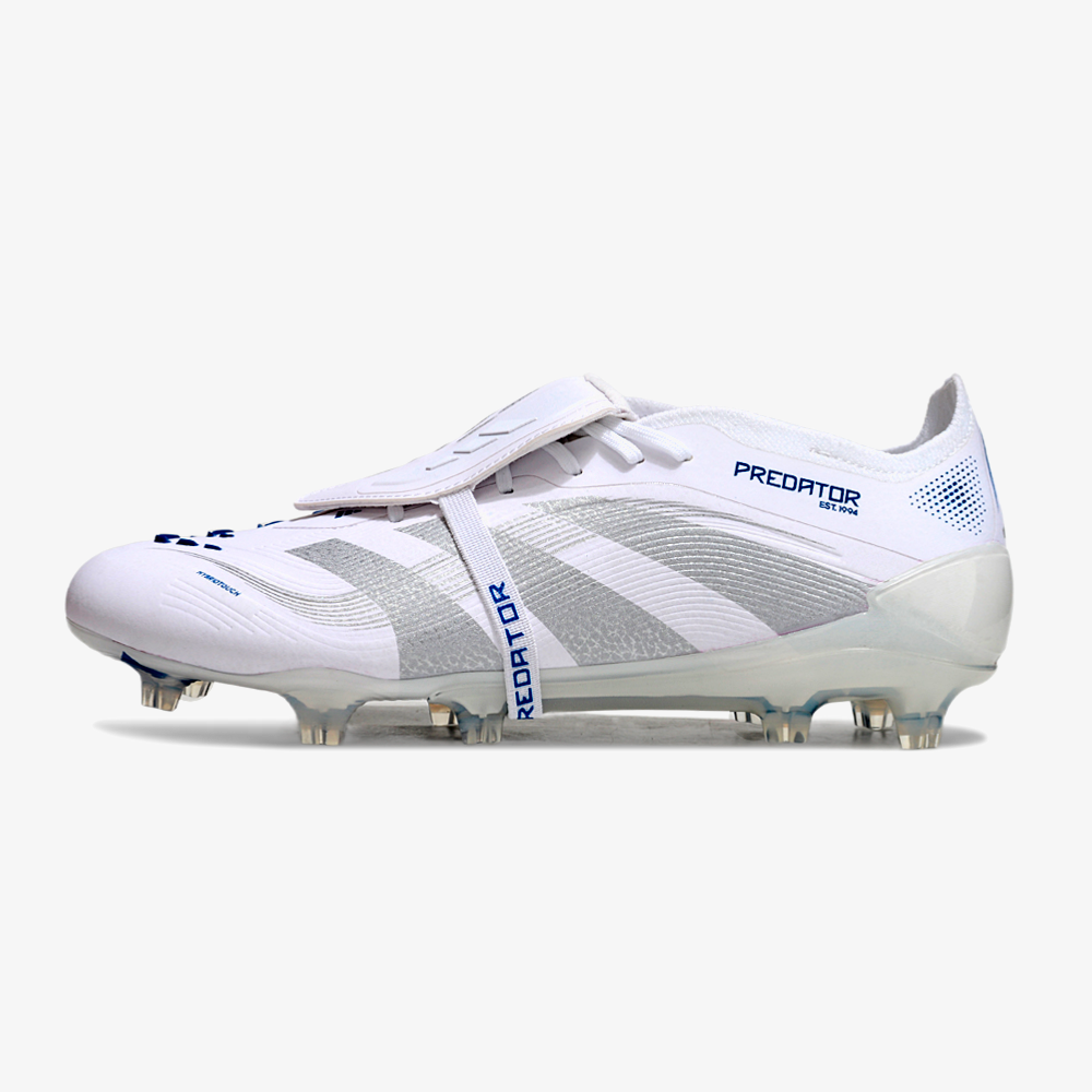 Chuteira Adidas Predator Elite Fold-Over Tongue FG - Branca, Azul e Prata - vista frontal