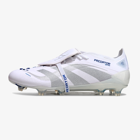 Chuteira Adidas Predator Elite Fold-Over Tongue FG - Branca, Azul e Prata - vista frontal