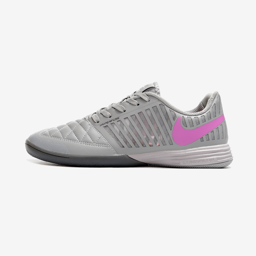 Tênis Futsal Nike Lunar Gato IC - Cinza e Roxa - vista frontal