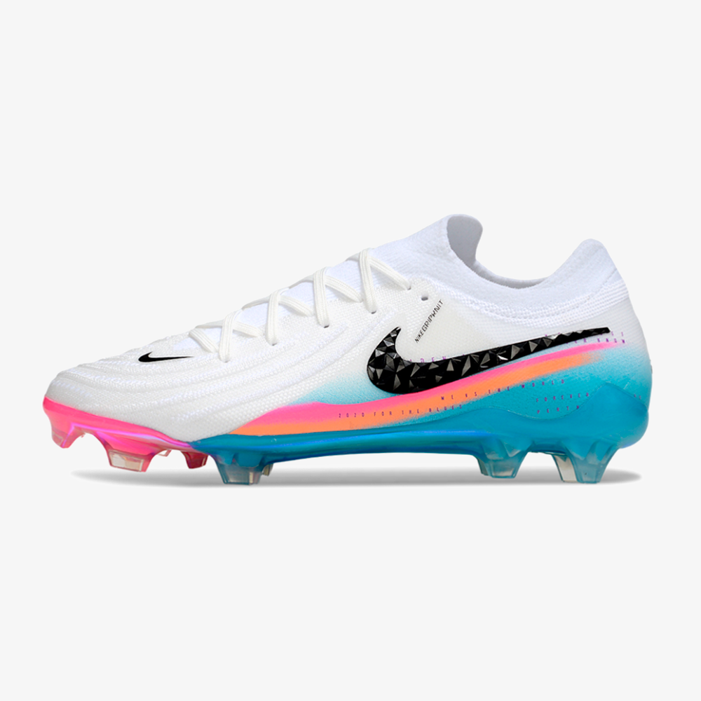 Chuteira Nike Phantom GX II Edição Especial FG - Branca, Rosa, Laranja e Azul - vista frontal