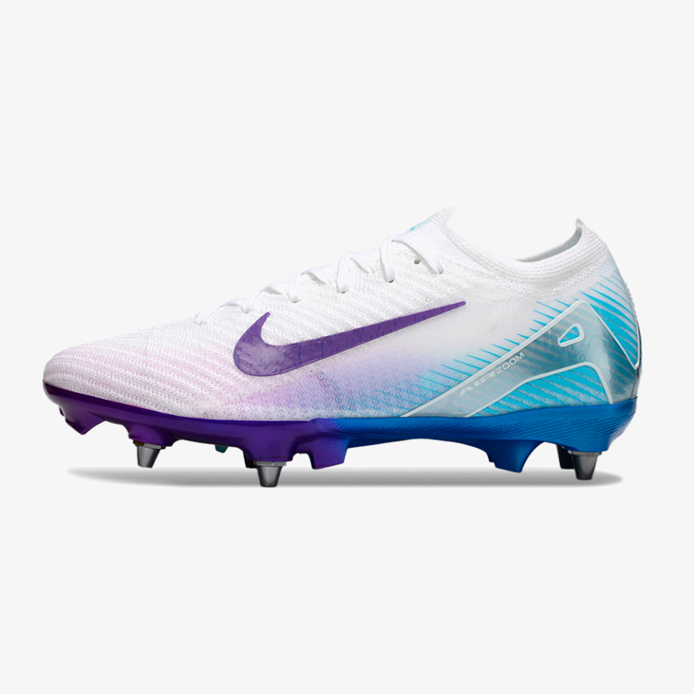 Chuteira Nike Air Zoom Mercurial Vapor 16 Elite SG - Branca, Azul e Roxa - vista frontal