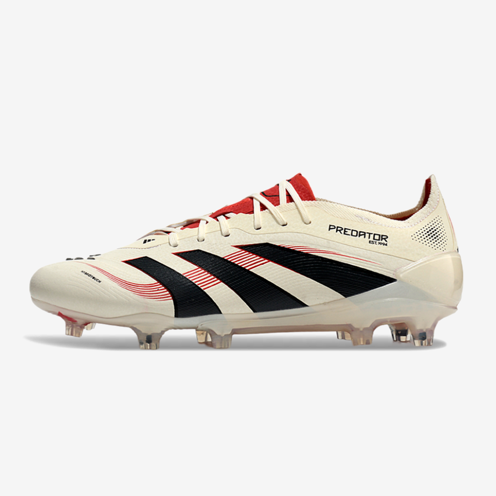 Chuteira Adidas Predator Elite FG - Bege,  Preta e Vermelha - vista frontal