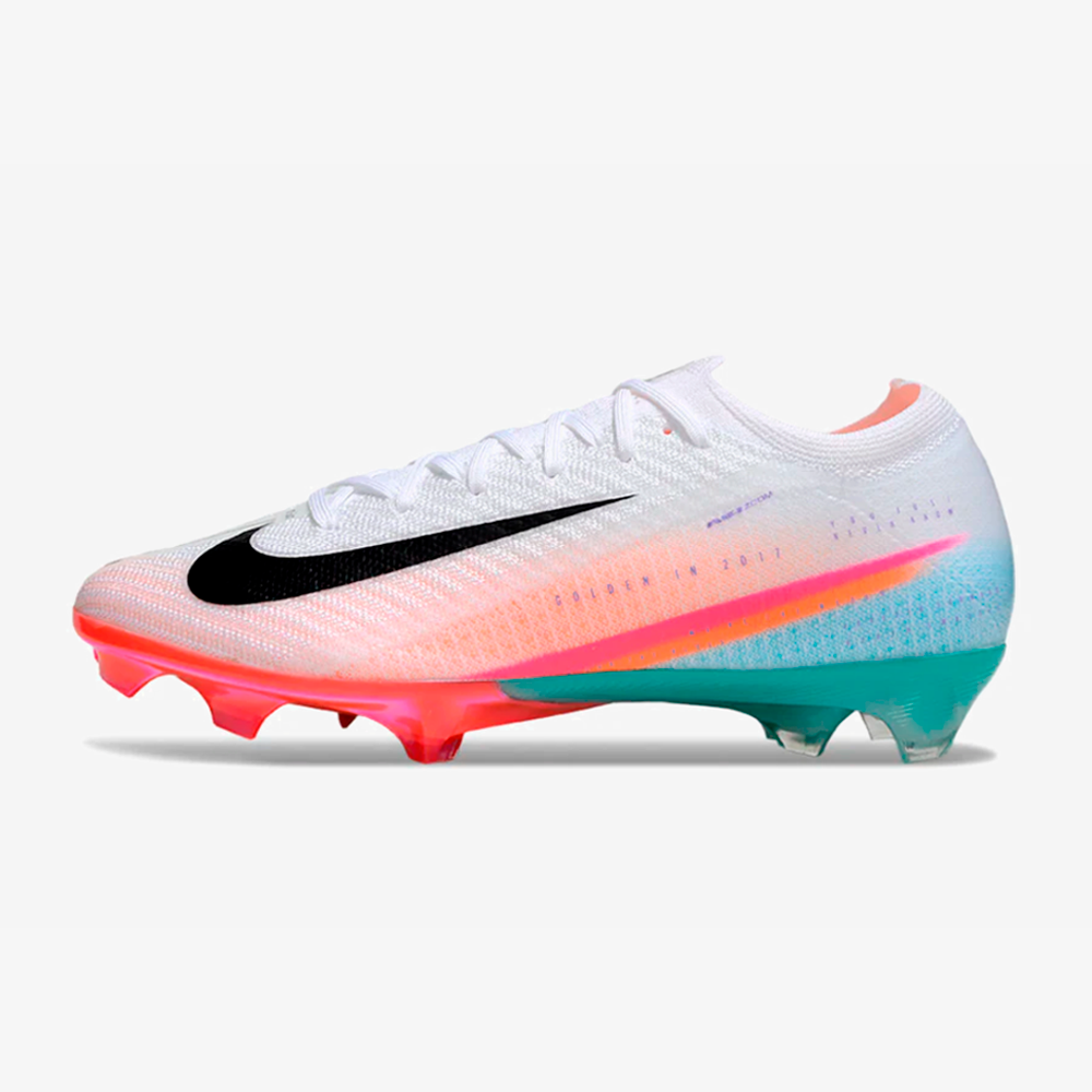 Chuteira Nike AIR Zoom Mercurial Vapor 16 Edição Especial Elite FG - Branca, Azul, Laranja e Rosa - vista frontal