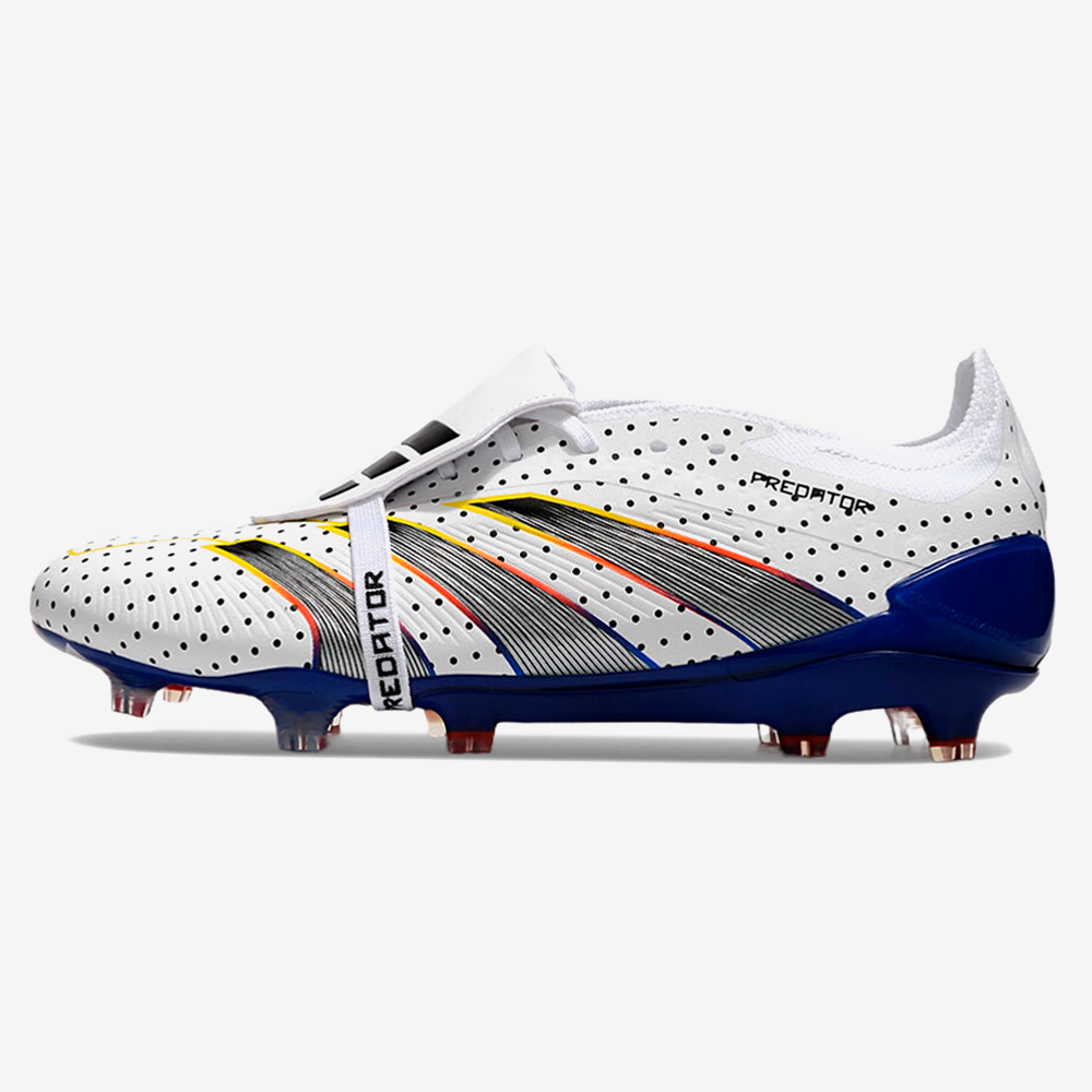 Chuteira Adidas Predator Elite Tongue FG - Branca, Azul e Cinza - vista frontal