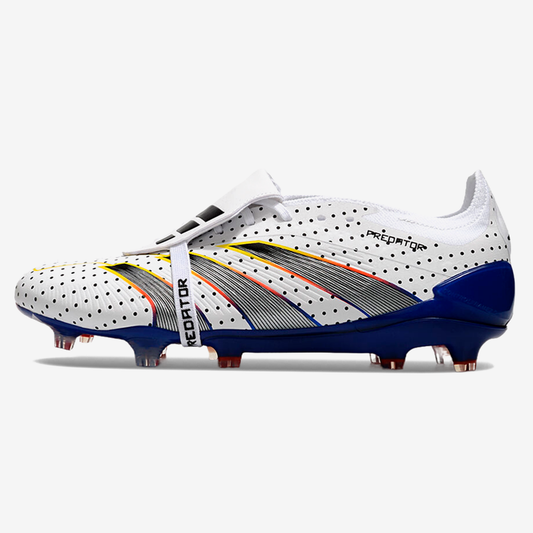 Chuteira Adidas Predator Elite Tongue FG - Branca, Azul e Cinza - vista frontal