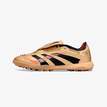 Chuteira Society Adidas Predator Elite Fold-Over Tongue TF - Dourada, Preta e Vermelha - vista frontal