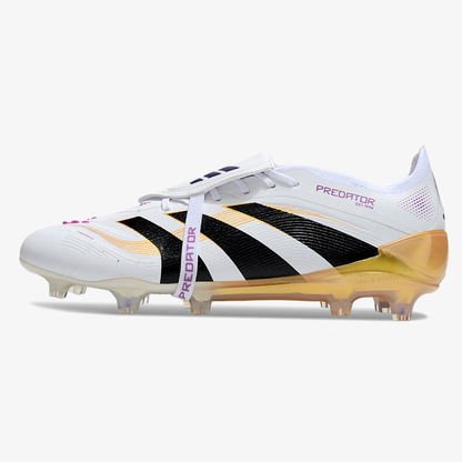 Chuteira Adidas Predator Elite Fold-Over Tongue FG - Branca, Dourada e Preta - vista frontal