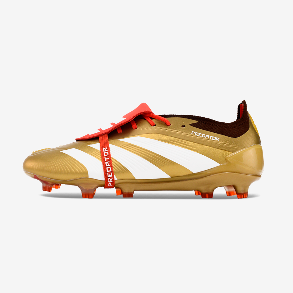 Chuteira Adidas Predator Elite Tongue FG - Dourada e Branca - vista frontal
