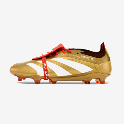 Chuteira Adidas Predator Elite Tongue FG - Dourada e Branca - vista frontal