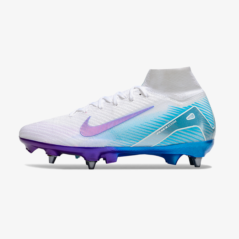 Chuteira Nike Zoom Mercurial SuperFly 10 Elite SG - Branca, Azul e Rosa - vista frontal