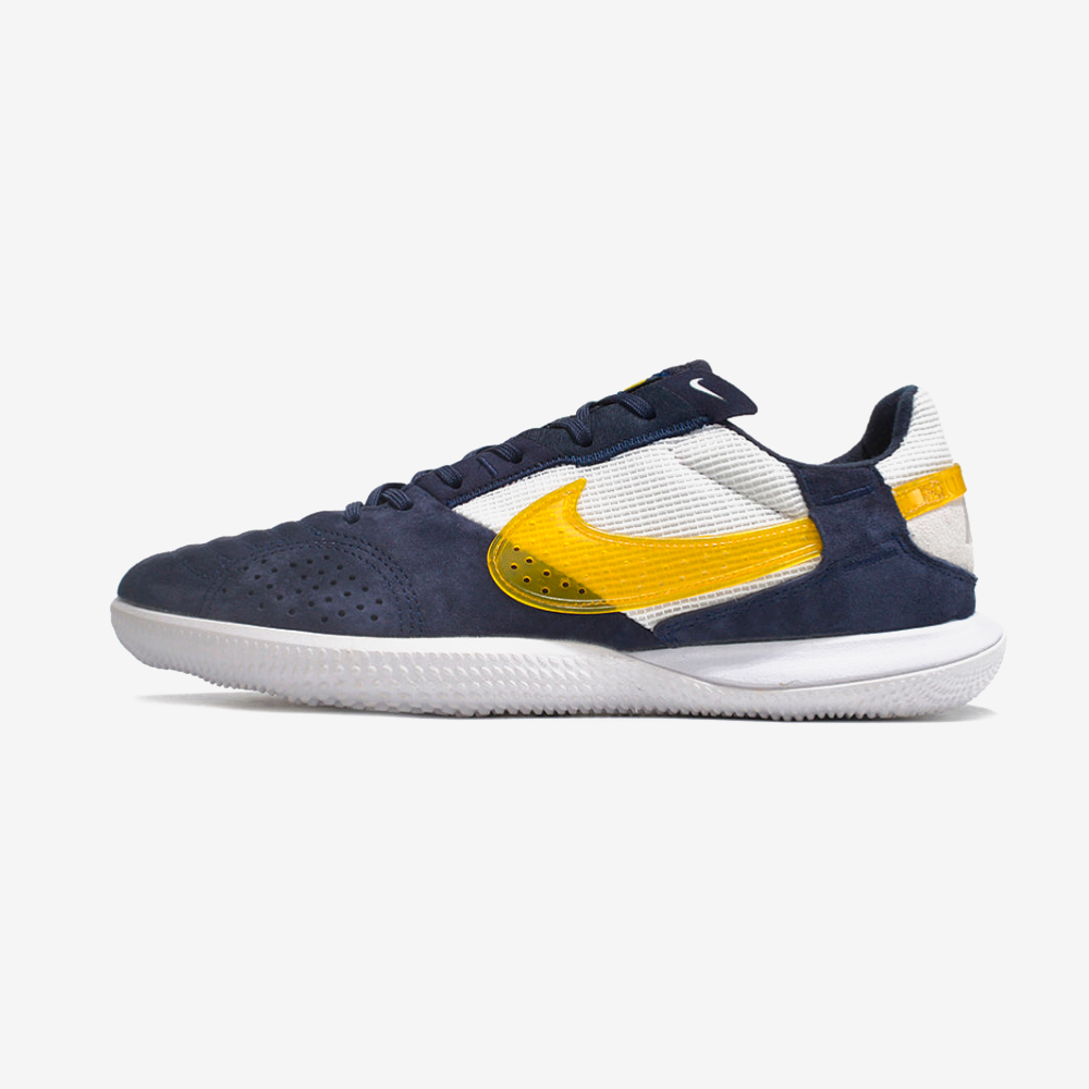 Tênis Futsal Nike Street Gato IC - Branca, Azul e Amarela - vista frontal