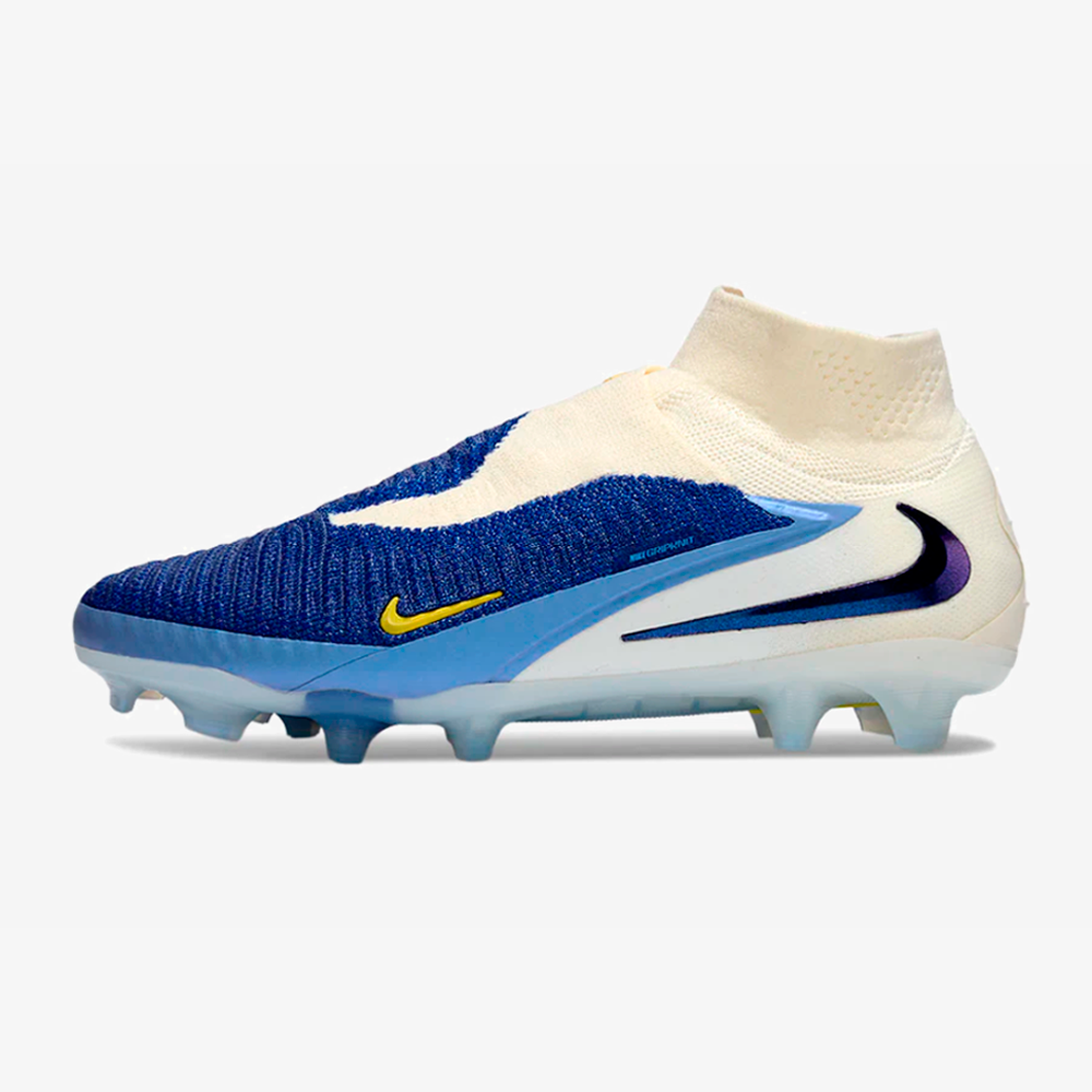 Chuteira Nike Phantom 6 Elite FG - Branca e Azul - Pack Fear Nothing - vista frontal