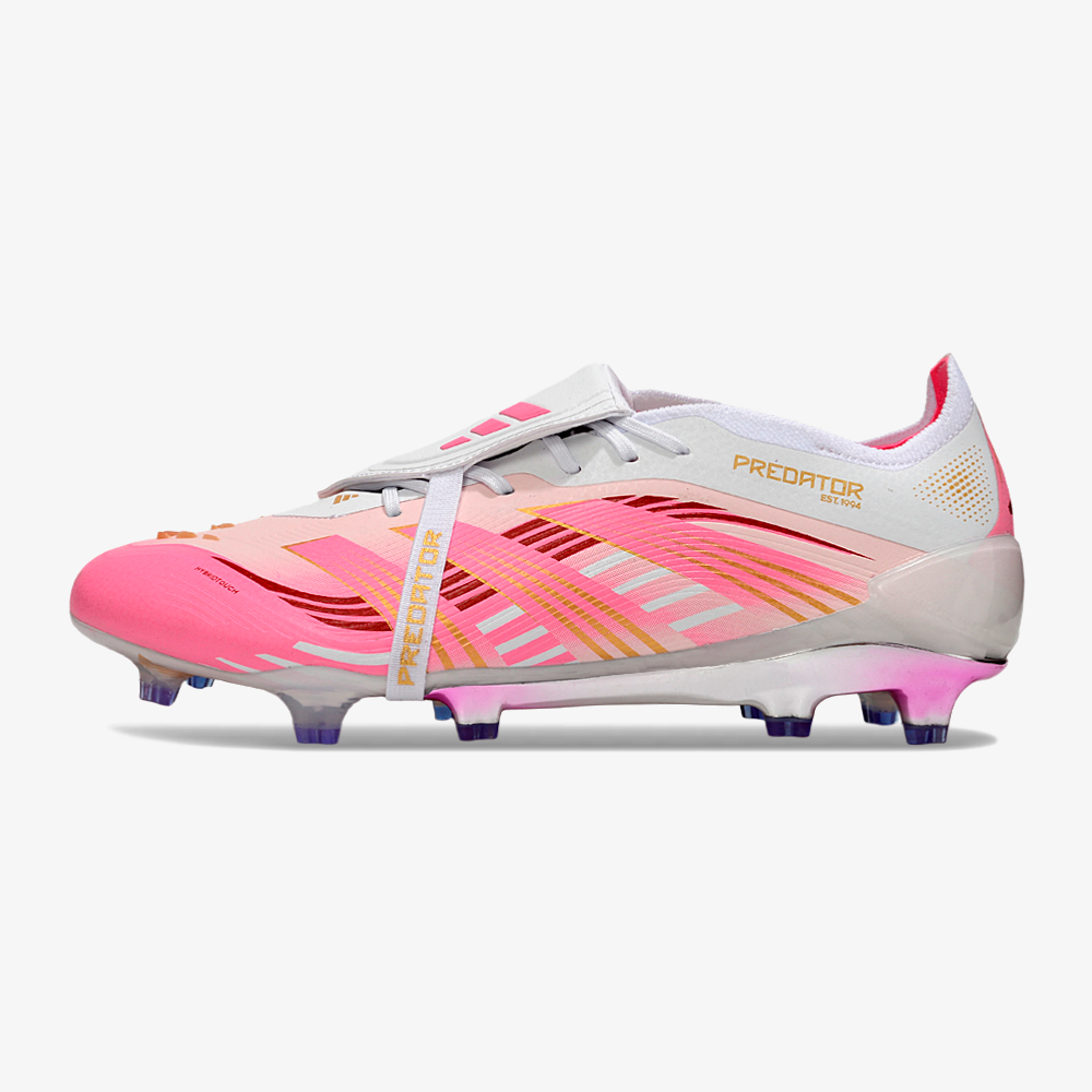 Chuteira Adidas Predator Elite Fold-Over Tongue FG - Branca, Rosa e Roxa - vista frontal