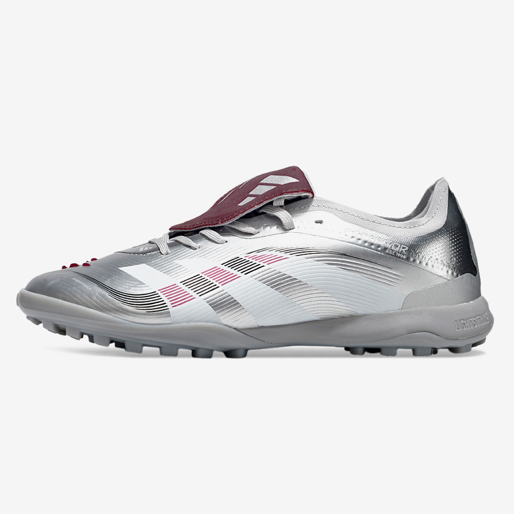 Chuteira Society Adidas Predator Elite Fold-Over Tongue TF - Prata, Branca e Vermelha - vista frontal