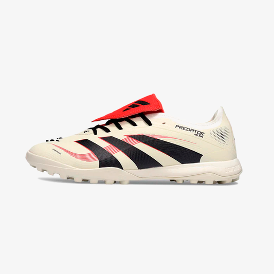 Chuteira Society Adidas Predator Elite Fold-Over Tongue TF - Begê, Preta e Vermelha - vista frontal