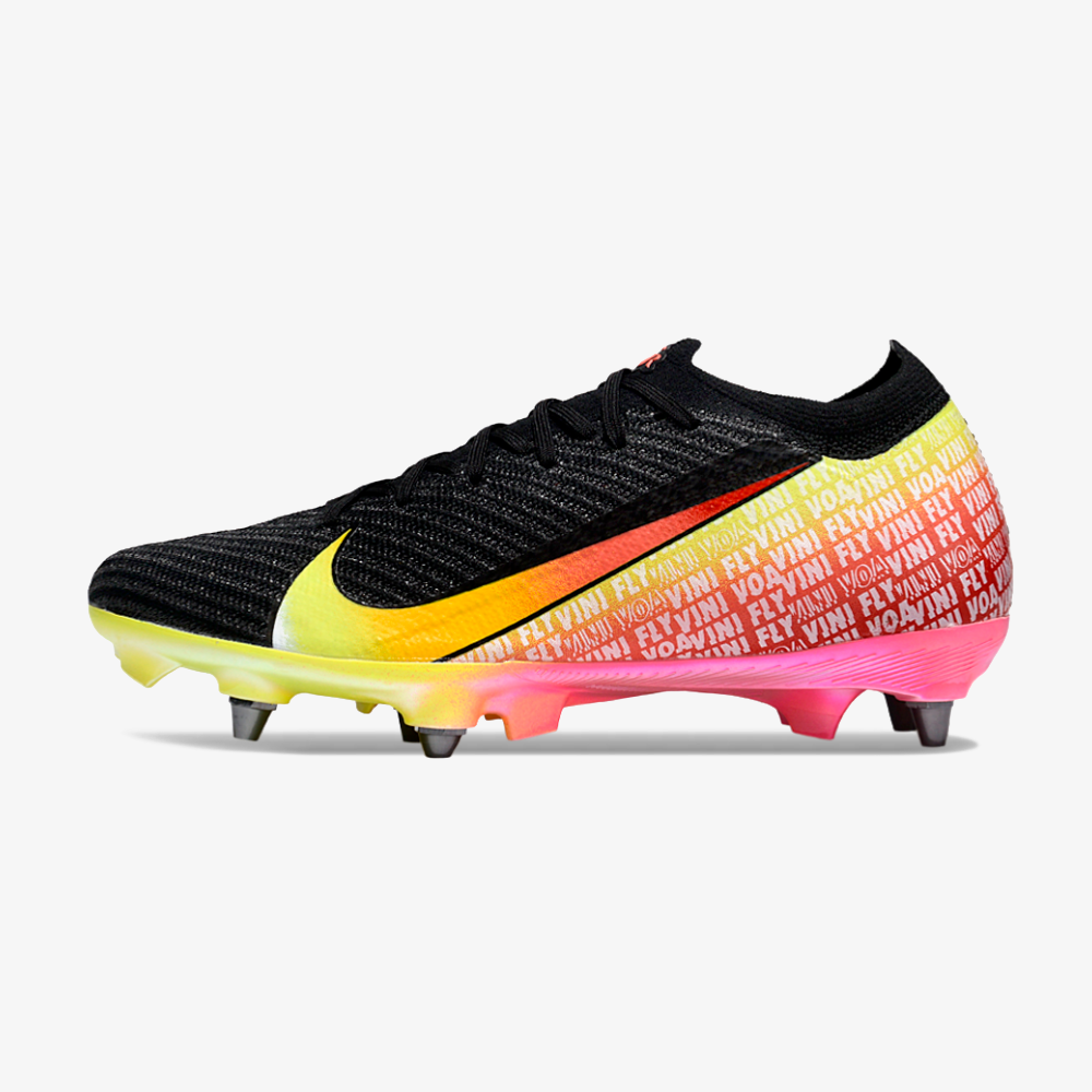 Chuteira Nike Air Zoom Mercurial Vapor 16 Vini Jr Elite SG - Preta, Amarela e Vermelha - vista frontal