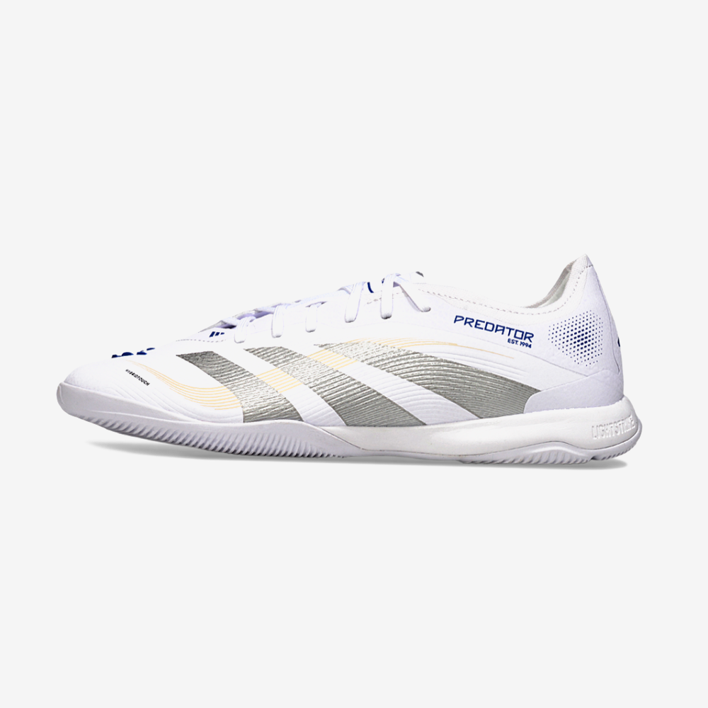 Tênis Futsal Adidas Predator Elite Fold-Over Tongue IC - Branca, Cinza e Dourada - vista frontal