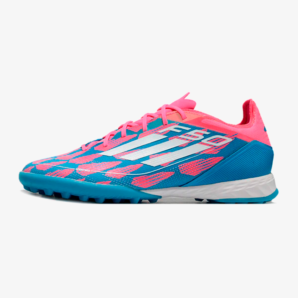 Chuteira Society Adidas F50.1 TF - Rosa e Azul - vista frontal