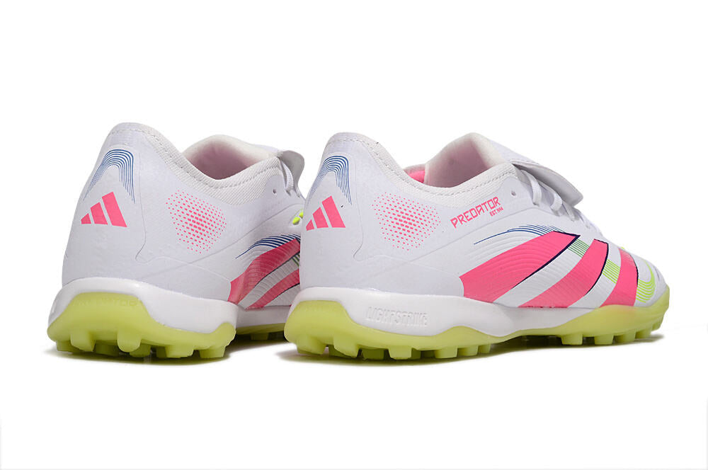 Chuteira Society Adidas Predator Elite Fold-Over Tongue TF - Branca, Rosa e Verde - imagem 7