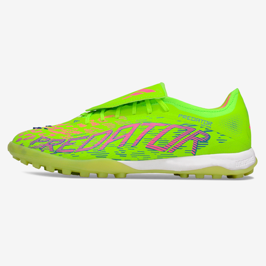 Chuteira Society Adidas Predator Elite Fold-Over Tongue TF - Verde, Rosa e Roxa - vista frontal