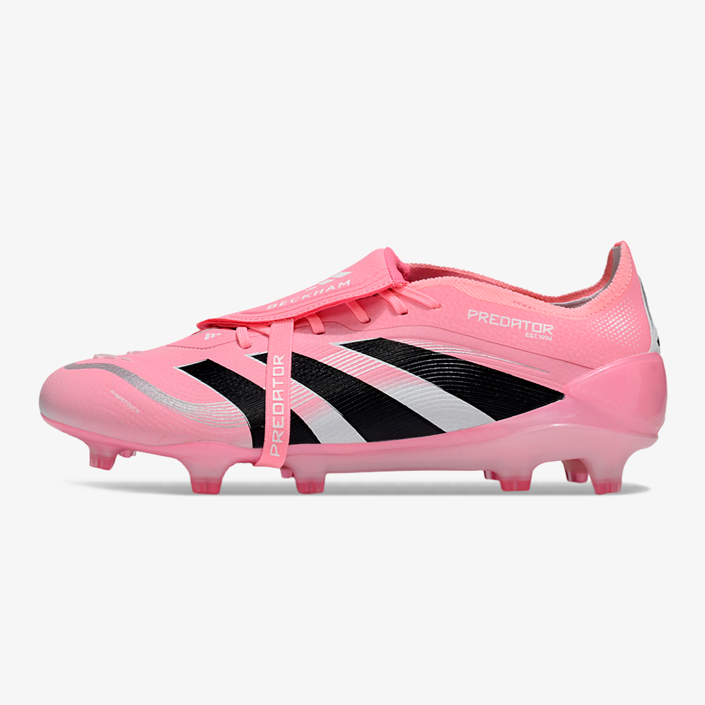 Chuteira Adidas Predator Elite Fold-Over Tongue David Beckham FG - Rosa, Branca e Preta - vista frontal