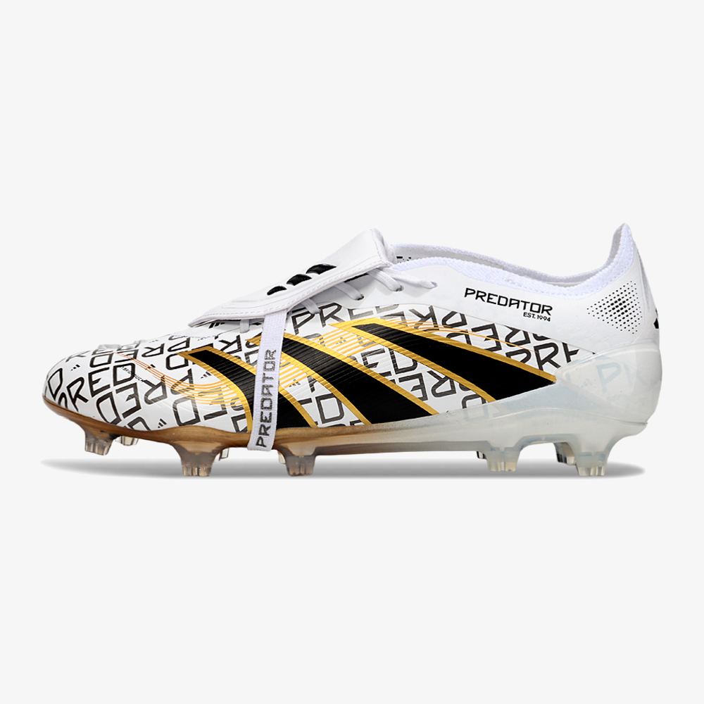 Chuteira Adidas Predator Elite Fold-Over Tongue FG - Branca, Dourada e Vermelha - vista frontal
