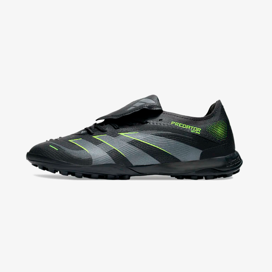 Chuteira Society Adidas Predator Elite Fold-Over Tongue TF - Preta, Cinza e Verde - vista frontal
