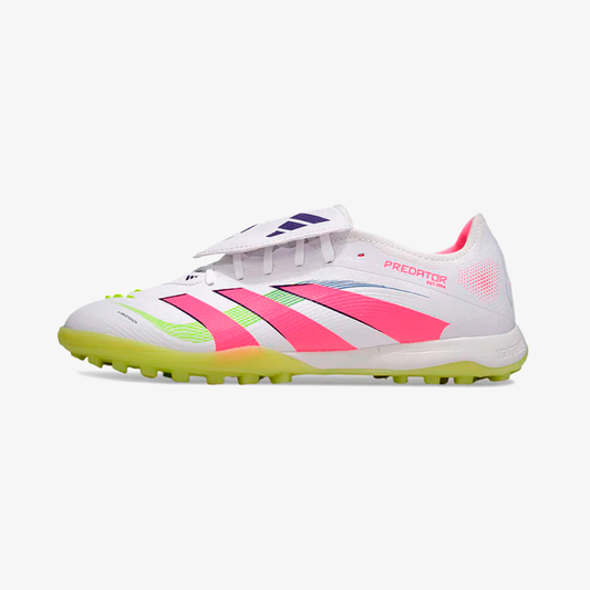 Chuteira Society Adidas Predator Elite Fold-Over Tongue TF - Branca, Rosa e Verde - vista frontal