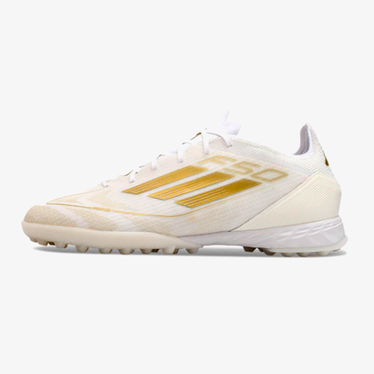 Chuteira Society Adidas F50.1 TF - Branca e Dourada - vista frontal