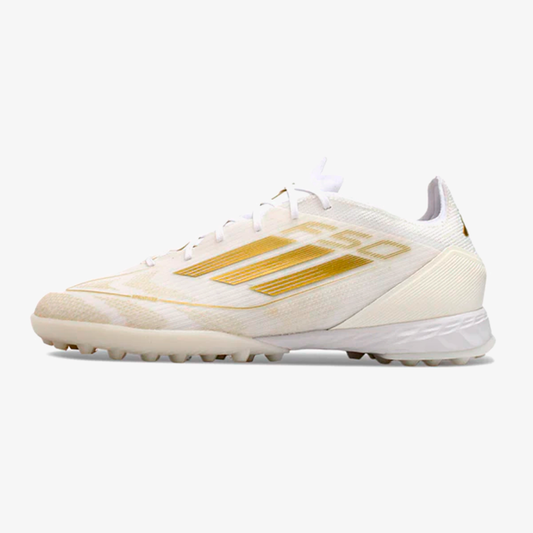 Chuteira Society Adidas F50.1 TF - Branca e Dourada - vista frontal