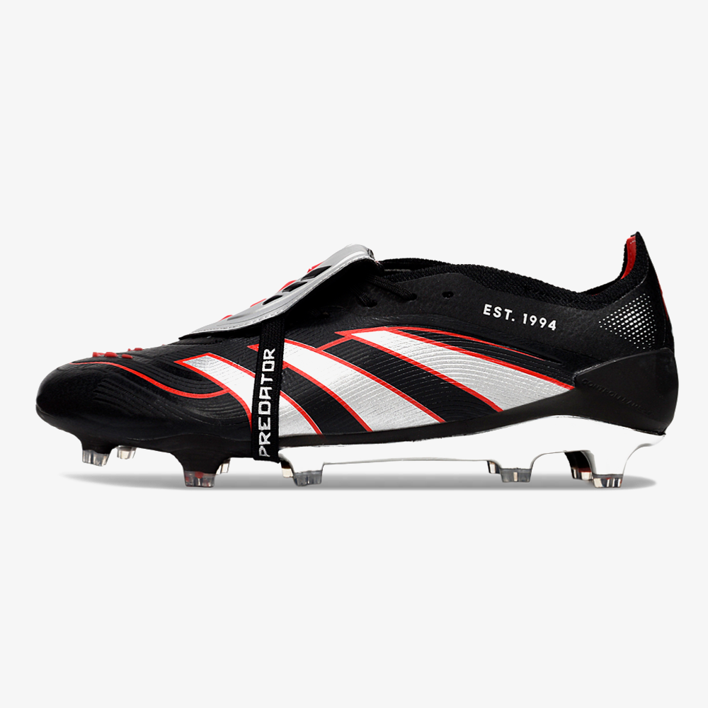 Chuteira Adidas Predator Elite Fold-Over Tongue FG - Preta, Prata e Vermelha - vista frontal