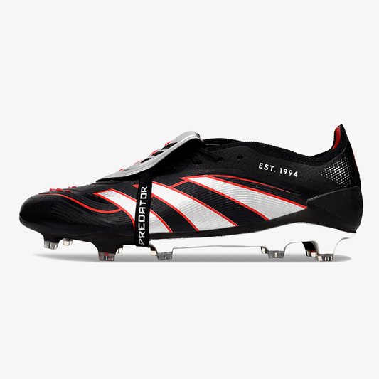 Chuteira Adidas Predator Elite Fold-Over Tongue FG - Preta, Prata e Vermelha - vista frontal