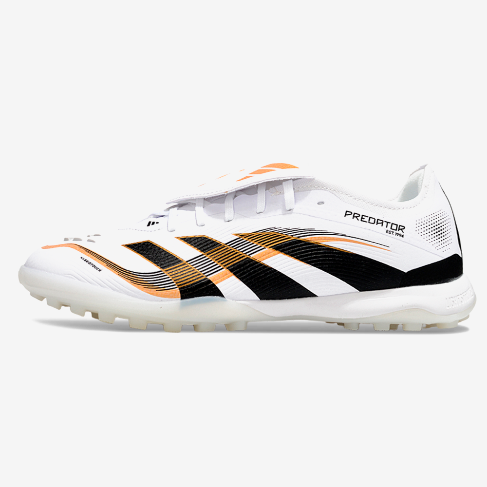 Chuteira Society Adidas Predator Elite Fold-Over Tongue TF - Branca, Preta e Dourada - vista frontal