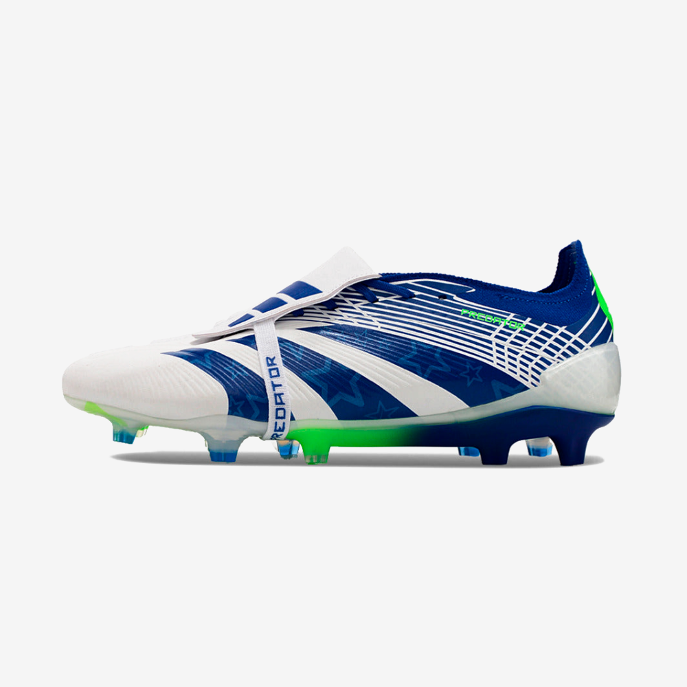 Chuteira Adidas Predator Elite Tongue FG - Branca e Azul - vista frontal
